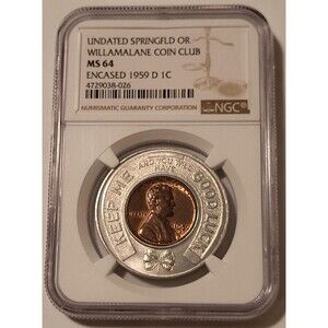 1959 D Lincoln Memorial Cent Encased Good Luck Token Springfield Oregon MS64 NGC